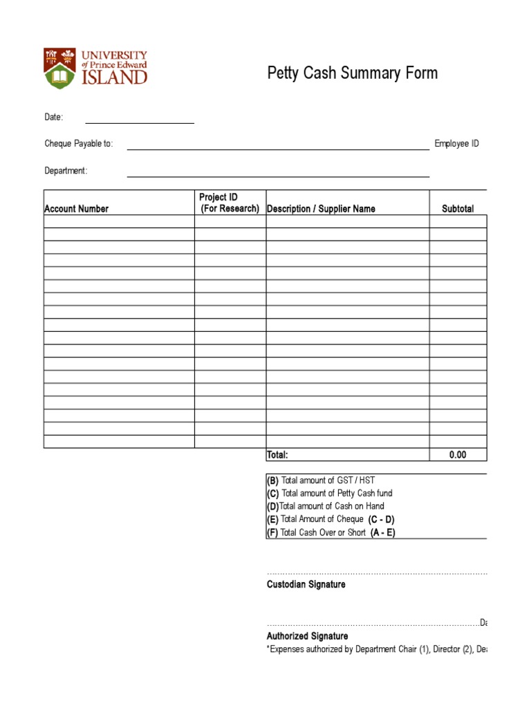 Petty Cash Summary Fillable | PDF | Voucher | Payments