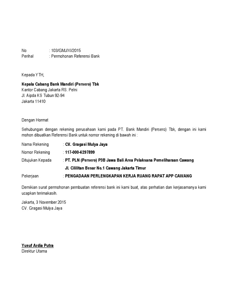 Surat Permohonan Referensi Bank Mandiri Ac