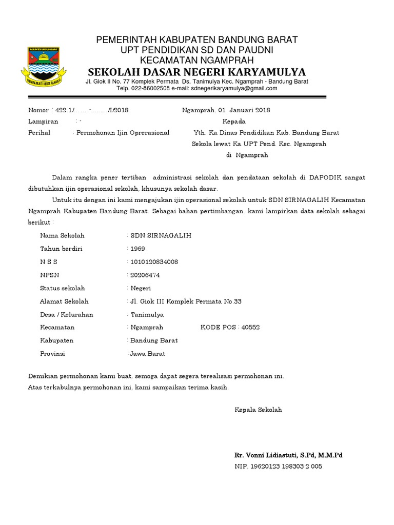 Download 69+ Contoh Surat Surat Izin Operasional Sekolah Dasar Negeri Gratis