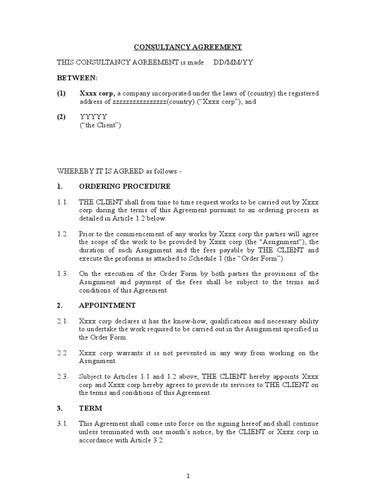 Consultancy Agreement Template PDF Law Of Agency
