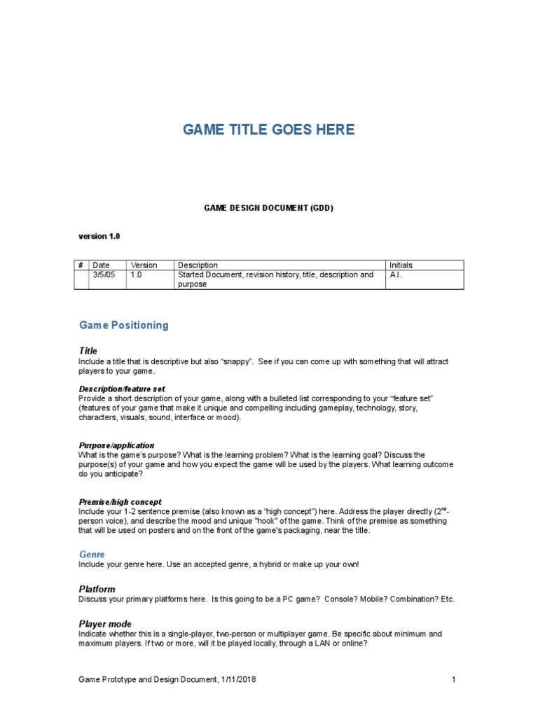 GDD Template Learning PDF Game Design Outsourcing