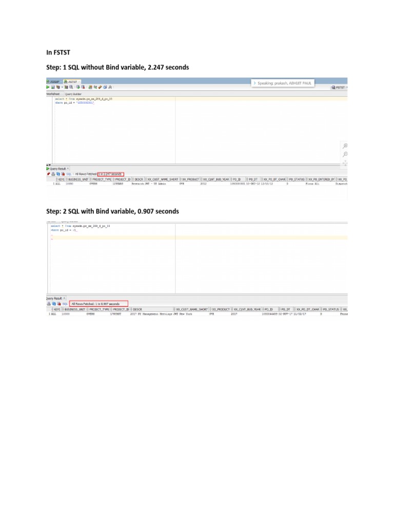 In FSTST Step: 1 SQL Without Bind Variable, 2.247 Seconds | PDF