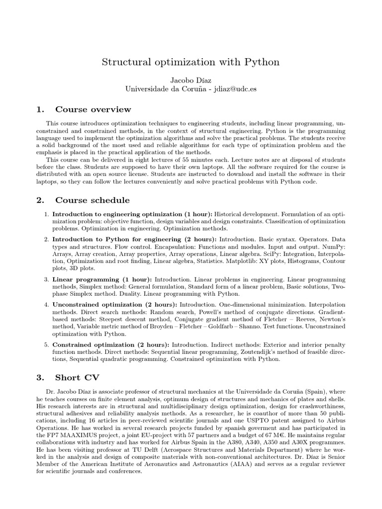 Course Structural Optimization Python | PDF | Mathematical Optimization ...