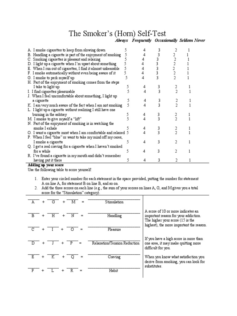 Smoker's Self-Test Questionnaire | PDF | Cigarette | Smoking