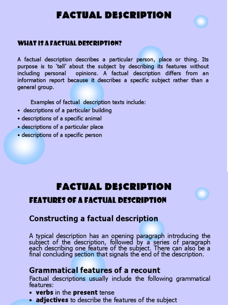 Understanding Factual Descriptions | PDF | Paragraph | Sentence ...