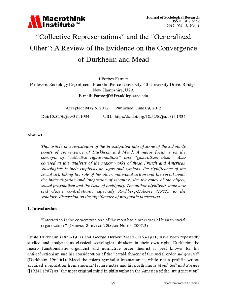 "Collective Representations" and The "Generalized Other" A Review of