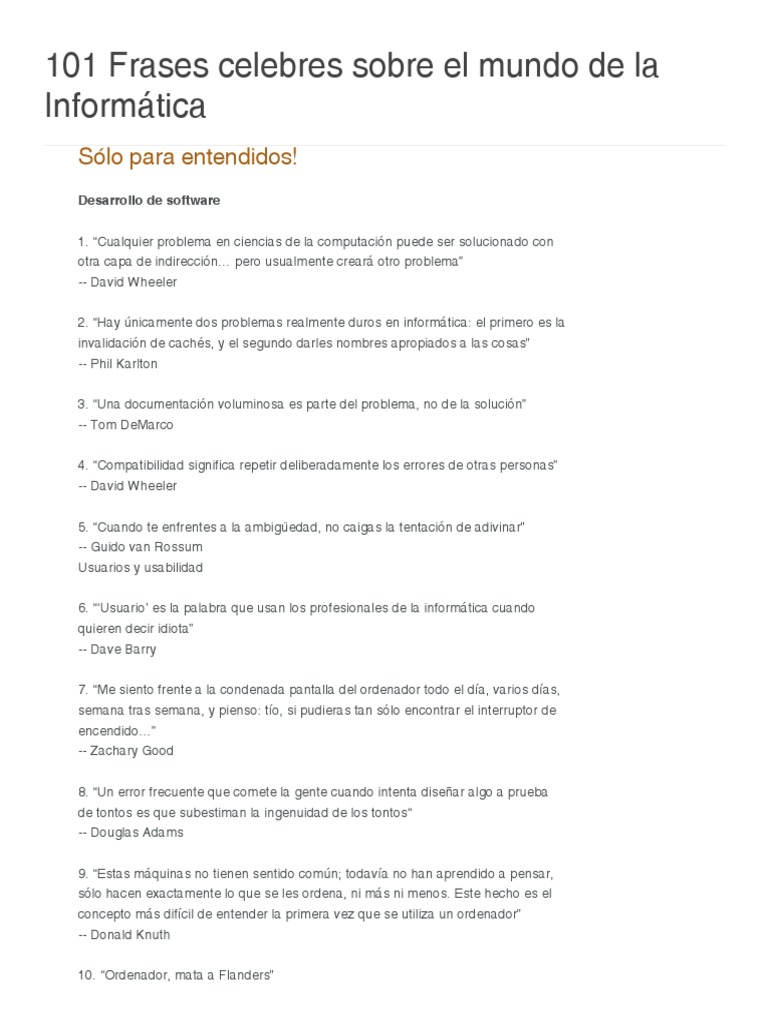 Frases célebres sobre informática | PDF | Ciencias de la Computación ...