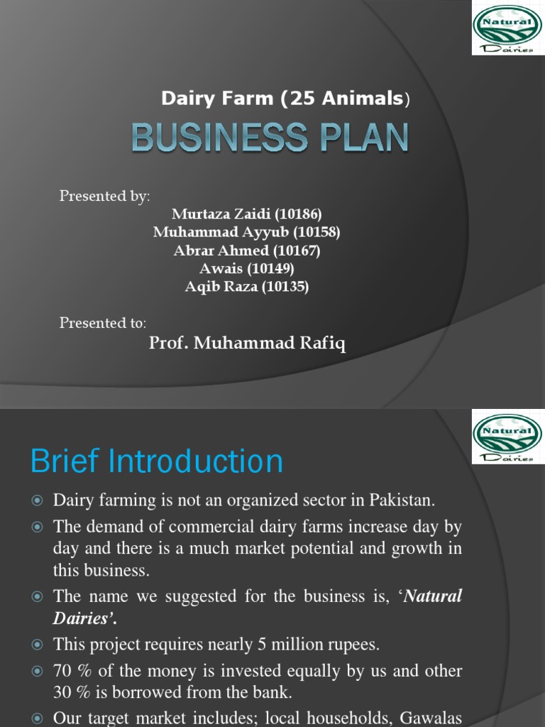 sample business plan for dairy farming