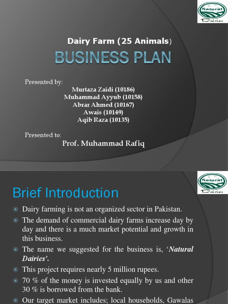 how do i write a business plan for dairy farming