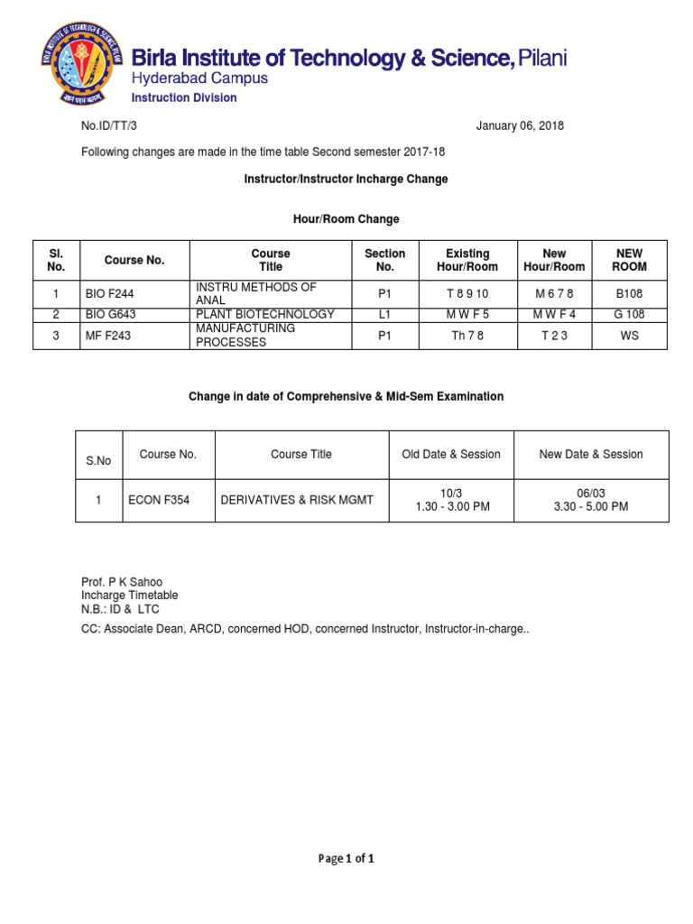 Instruction Division: Instructor/Instructor Incharge Change | PDF
