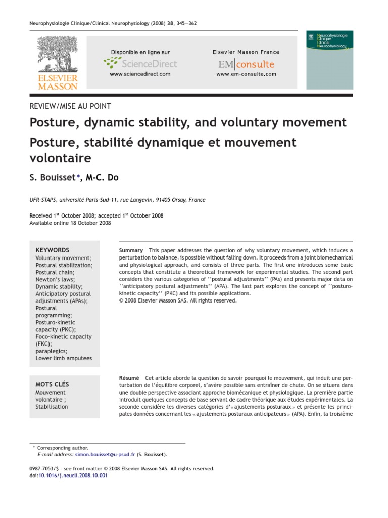 Posture, Dynamic Stability, and Voluntary Movement | PDF | Rotation ...