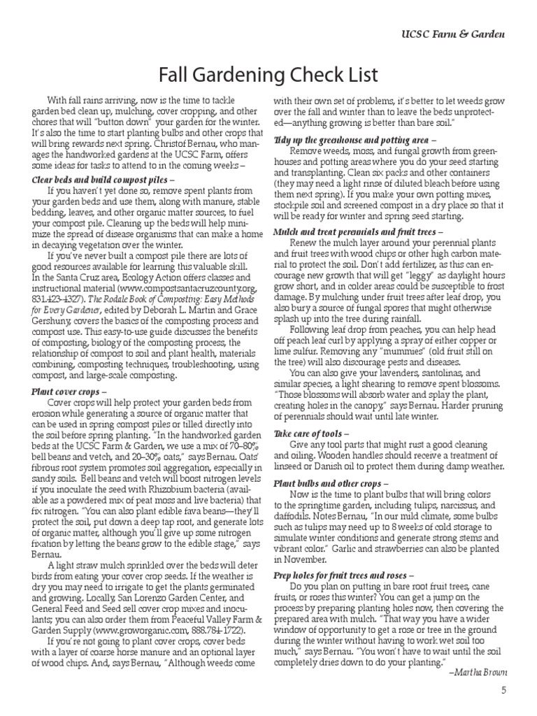 Fall Gardening Checklist Pdf Mulch Compost