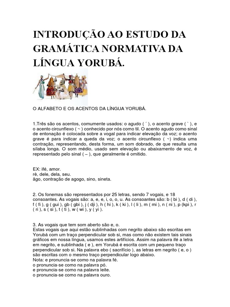 Introdução à gramática normativa da língua iorubá | PDF | Pronome | Fonema