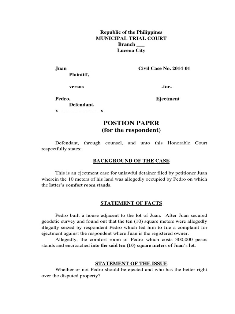 Postion Paper (For The Respondent) : Republic of The Philippines ...