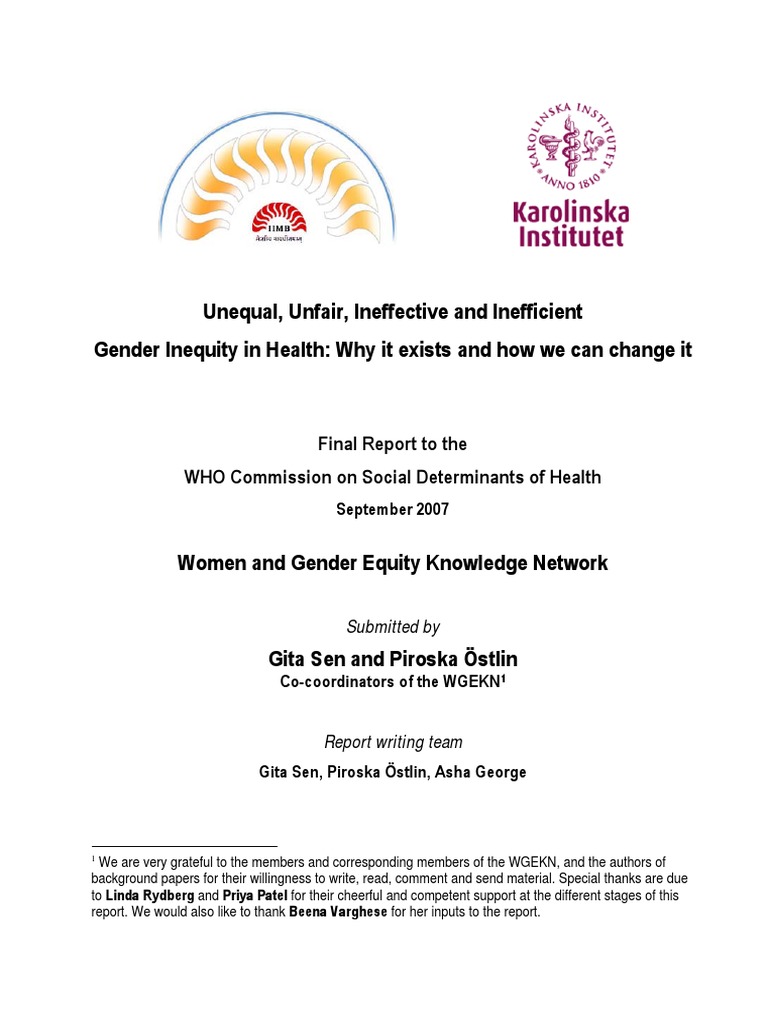 Gender Inequity in Health Report | PDF | Gender Role | Gender Inequality