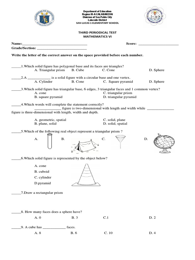 Grade 3 Math Periodical Test Guide | PDF | Equations | Triangle
