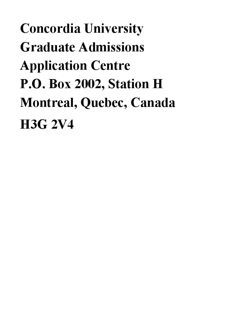 Concordia University Graduate Admissions Application Centre P.O. Box ...