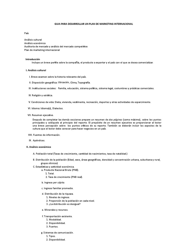 Guía para un Plan de Marketing Internacional | PDF | Al por menor ...