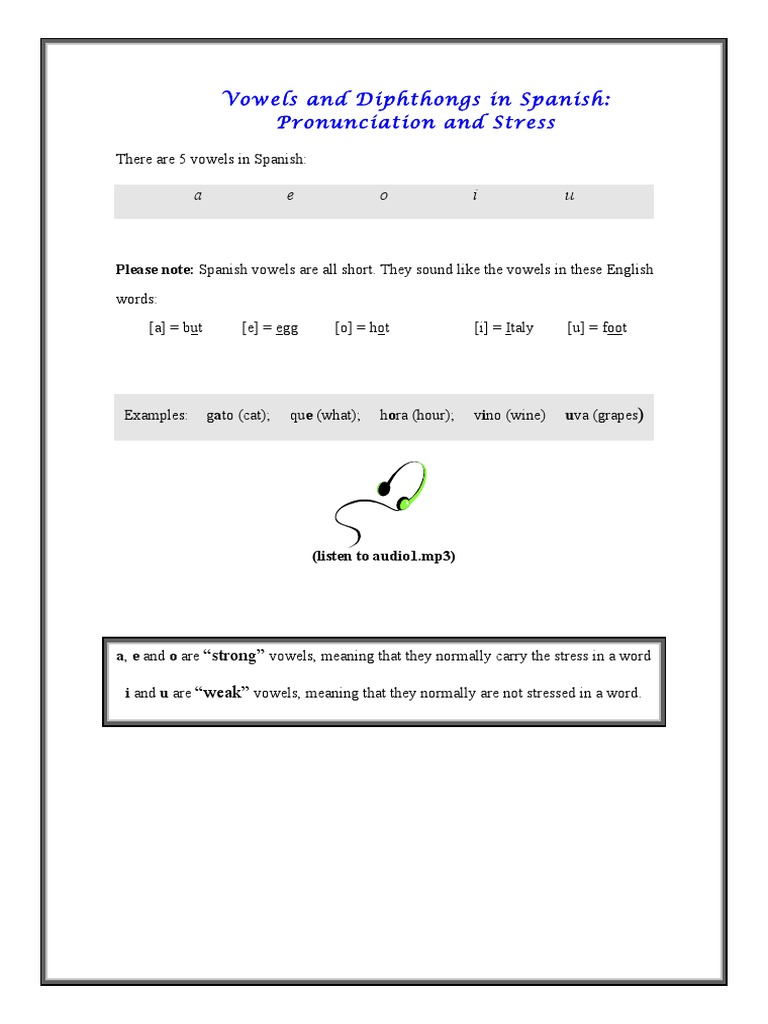 Diphthongs in Spanish | PDF | Stress (Linguistics) | Vowel