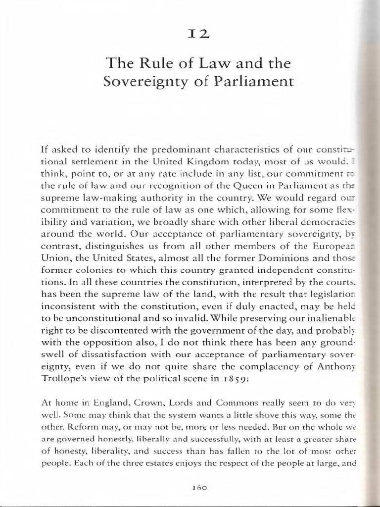 Bingham The Rule of Law and The Sovereignty of Parliament | PDF ...