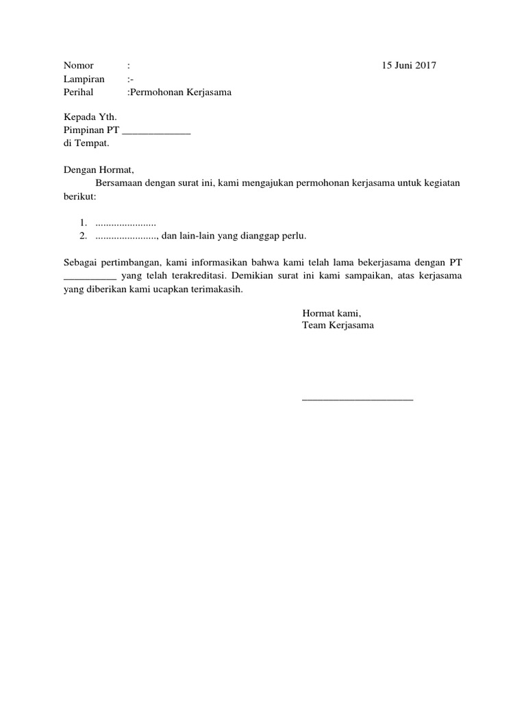 Contoh Surat Permohonan Kerja Sama - Aneka Macam Contoh