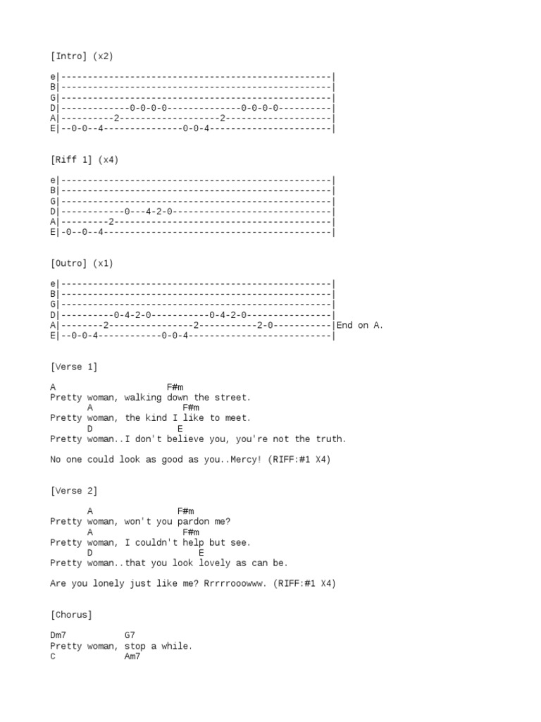 Pretty Woman Bass Tab Song Structure Songs