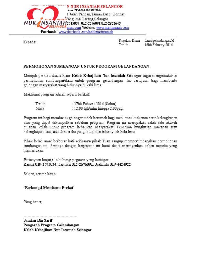 Surat Sumbangan Gelandangan Pdf