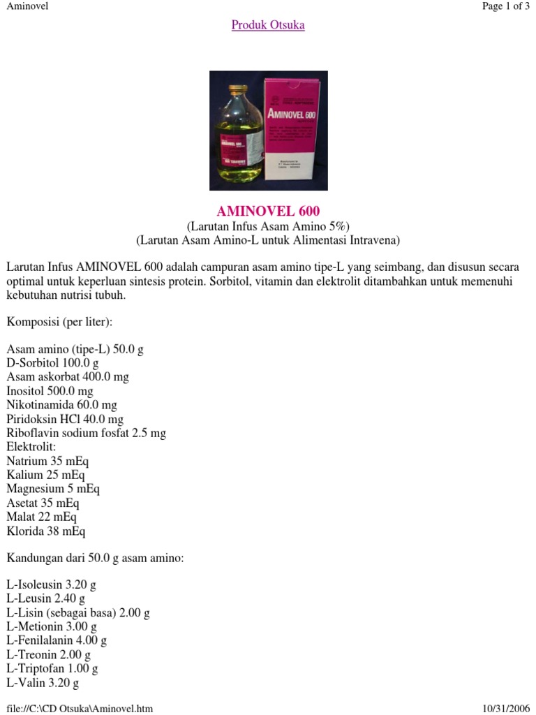 Infus Aminovel 600 untuk Nutrisi Parenteral | PDF