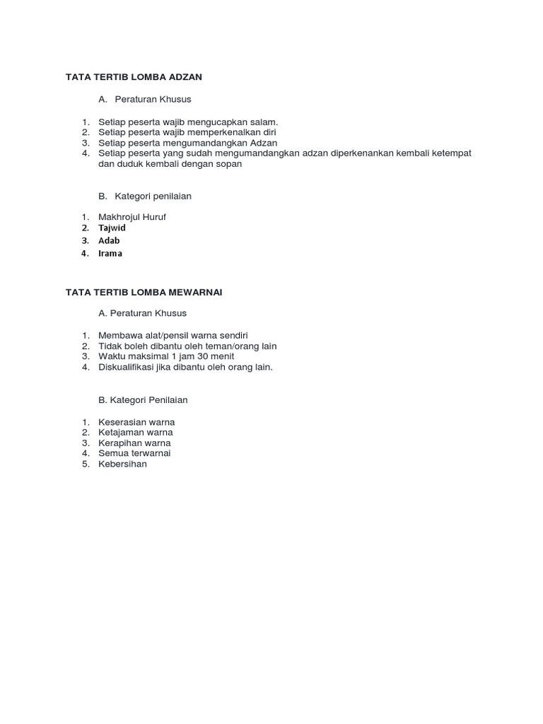 Tata Tertib Lomba Adzan Tata Tertib Lomba Adzan