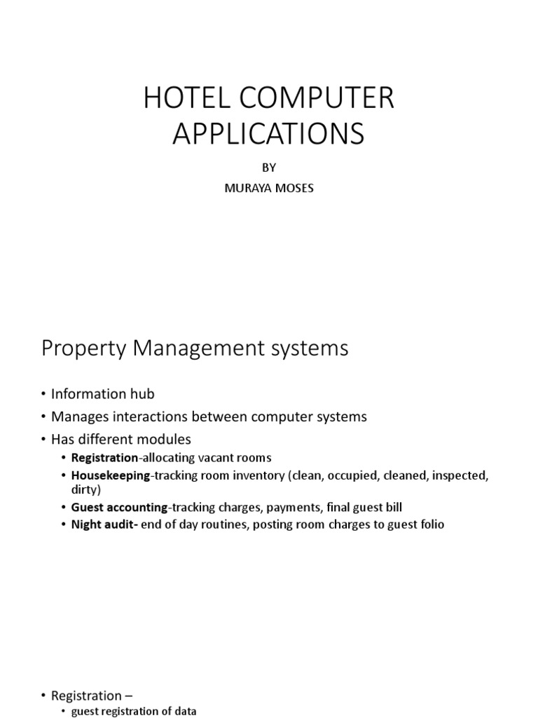 Hotel Computer Applications Overview | PDF | Point Of Sale | Cheque