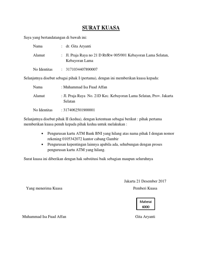Contoh Surat Kuasa Pengurusan Tanah Pdf : Contoh Surat kuasa lesing motor - Surat kuasa merupakan salah satu jenis surat yang berisi mengenai pemberian wewenang atau kuasa kepada adik/kakak kandung, orang tua, bahkan saudara untuk dan atas nama pemberi kuasa untuk mewakili perusahaan dalam pengurusan pembukaan bank bca di kantor bank bca canag bandung.