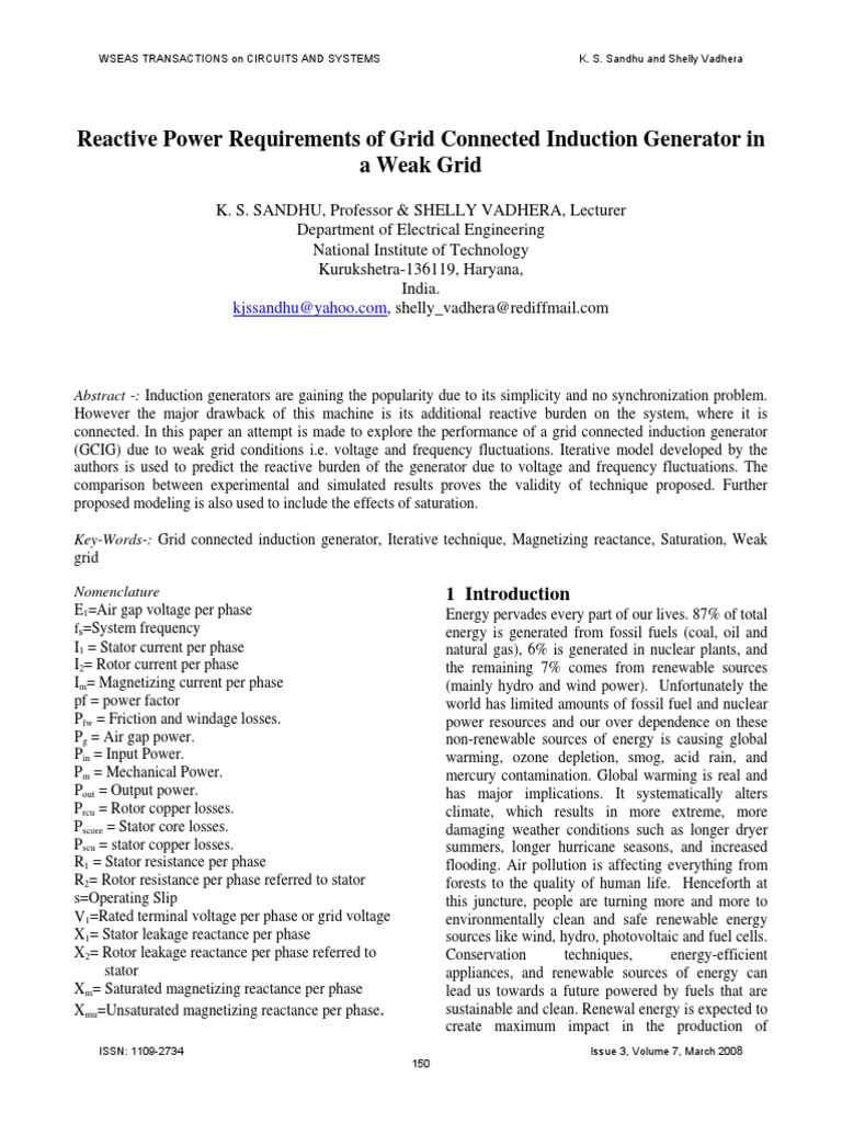 Reactive Power Requirements of Grid Connected Induction Generator in A ...