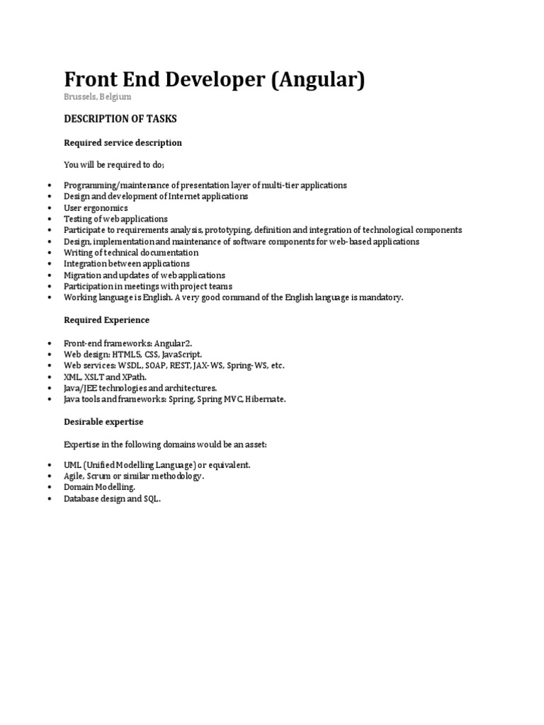 Angular Front End Developer Role | PDF