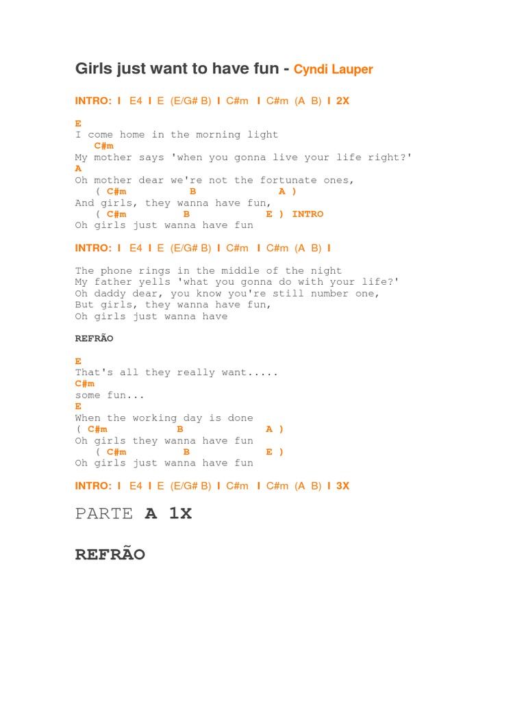 Girls Just Want to Have Fun Chords | PDF