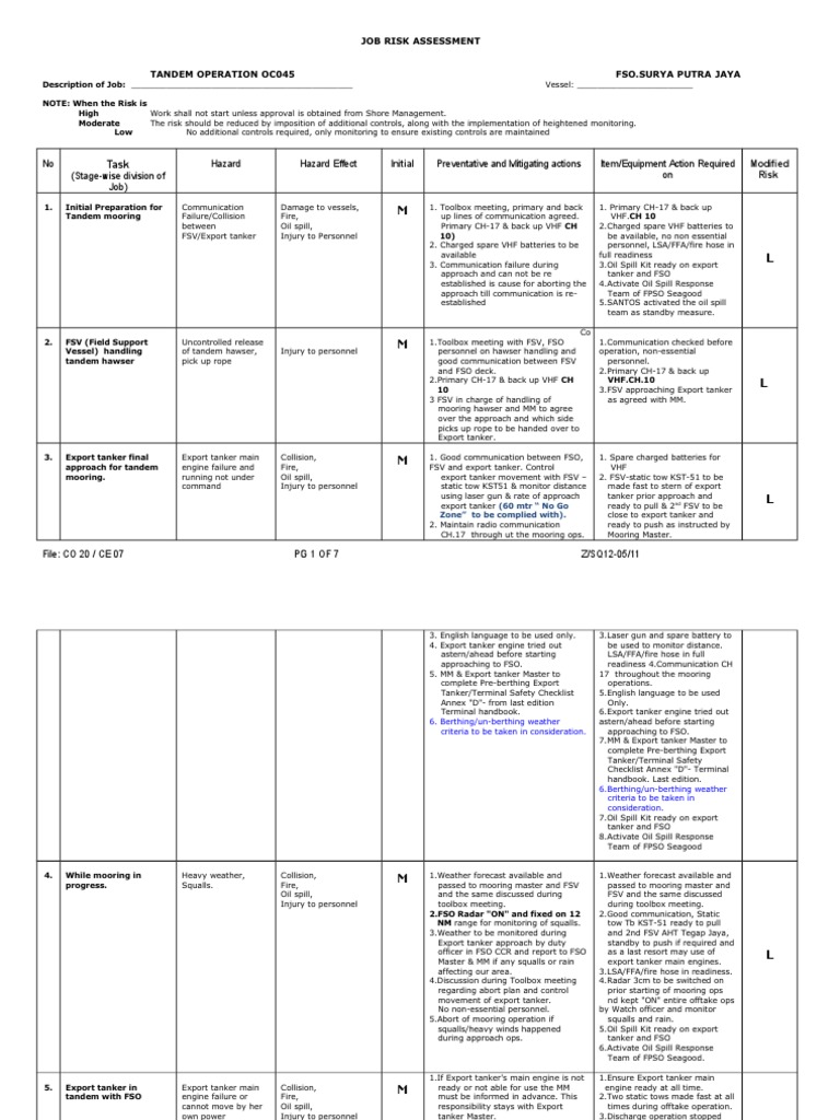 Tandem Mooring Risk Assessment | PDF | Oil Tanker | Risk Assessment