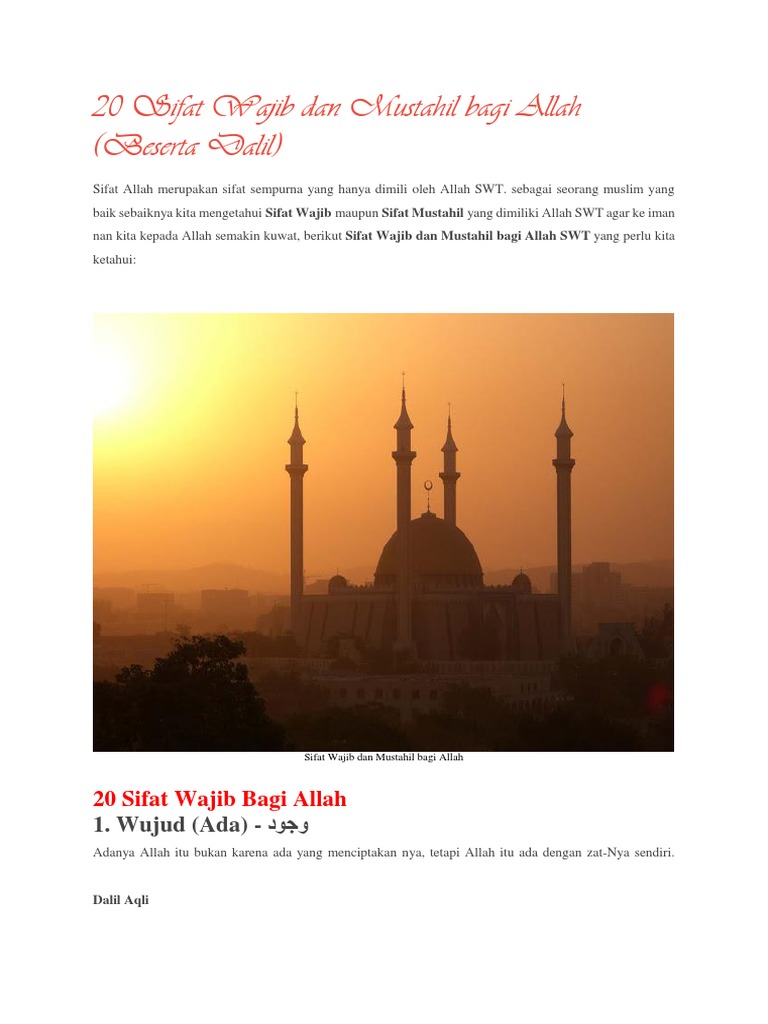 20 Sifat Wajib Dan Mustahil Bagi Allah