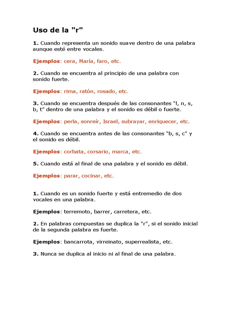 Uso de la R - RR | Idiomas | Naturaleza