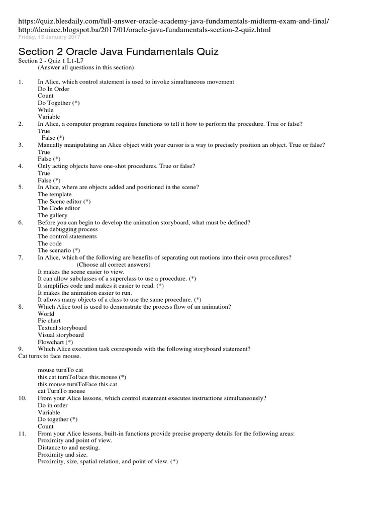 Quiz 1 Section 2 Control Flow Inheritance Object Oriented Programming