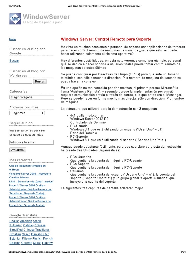 Windows Server - Control Remoto para Soporte - WindowServer | PDF ...