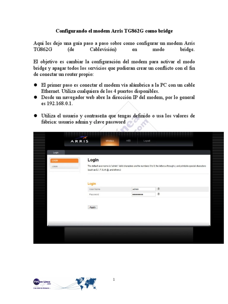 Configurando El Modem Arris TG862G Como Bridge PDF Módem Enrutador