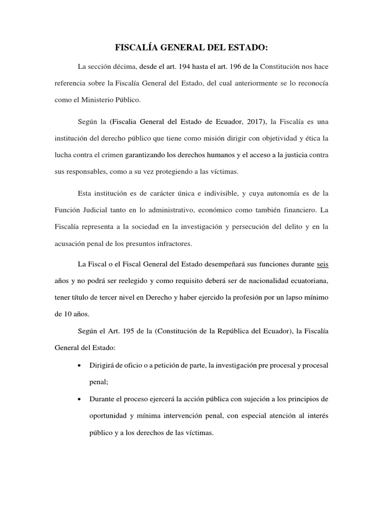 Funciones de la Fiscalía General del Estado | PDF | Derecho penal | Ecuador