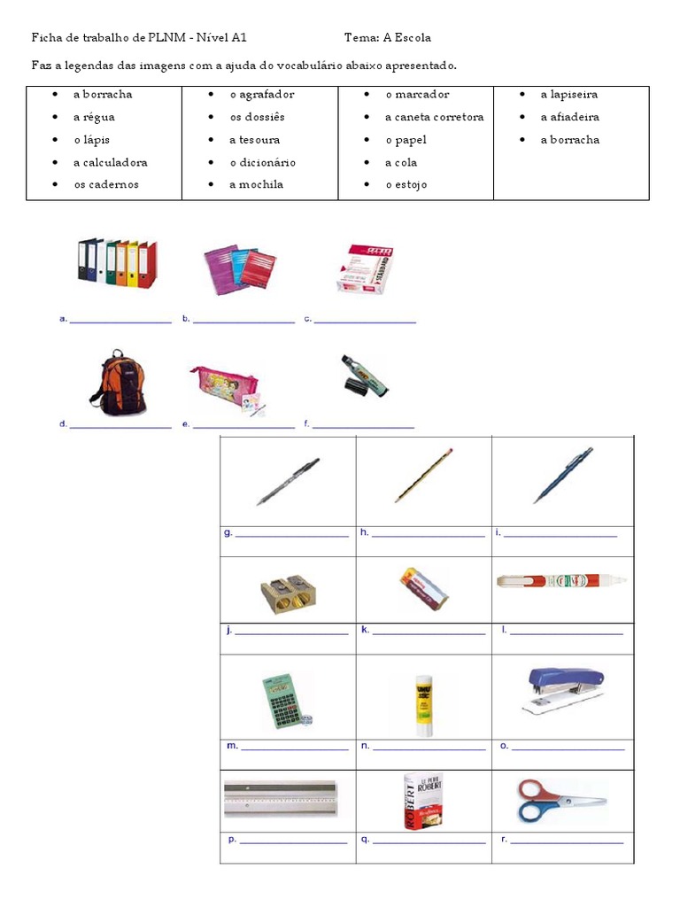 Ficha de Trabalho A1 - Material Escolar | PDF