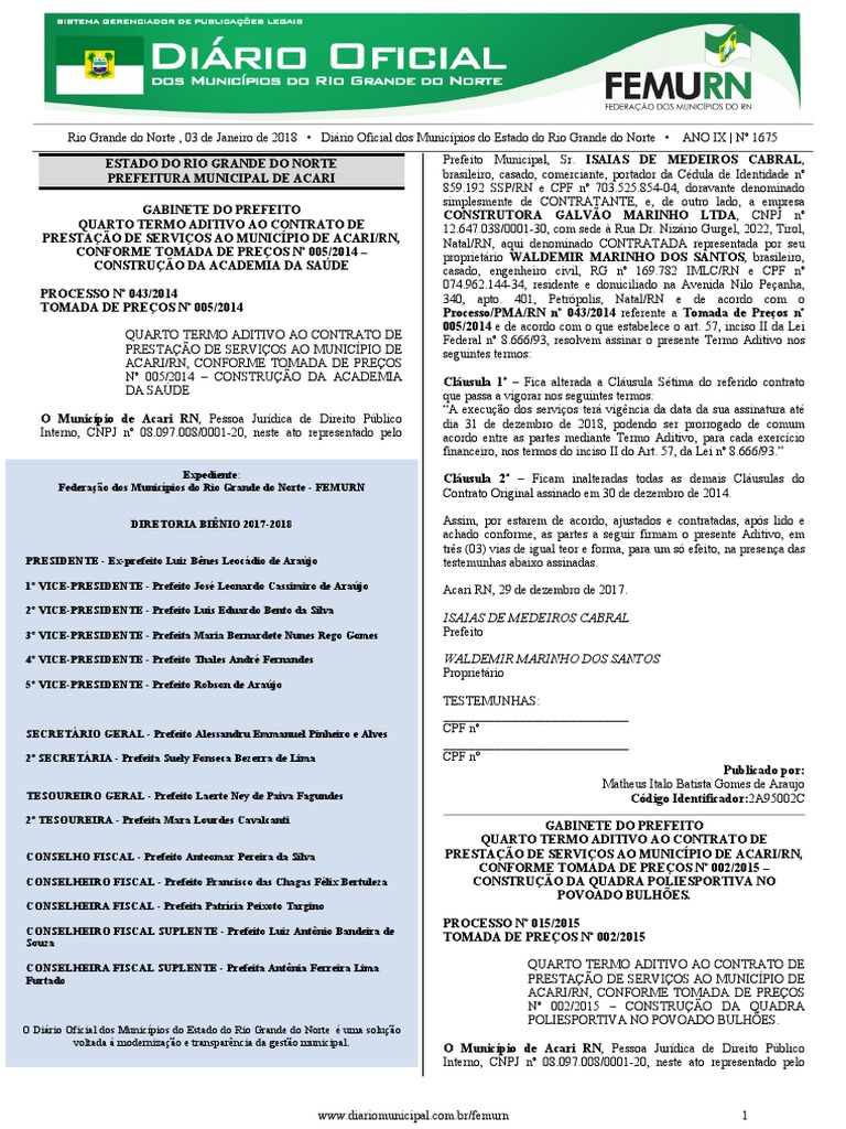 Diário Oficial Dos Municípios RN | PDF | Orçamento | Lei Estatutária