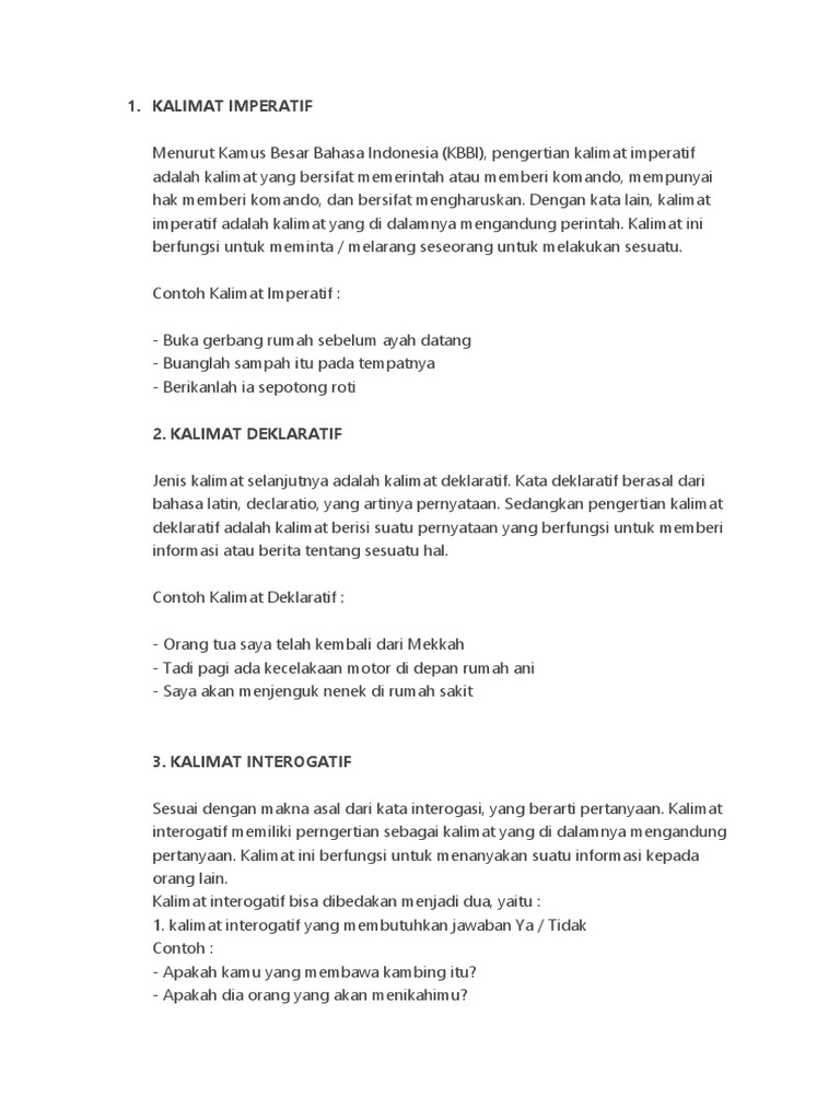 Contoh Kalimat Deklaratif Dan Kalimat Imperatif : 100 Contoh Kalimat Imperatif Pengertian Fungsi Ciri Lengkap / Apa sih yang dimaksud dengan kalimat imperatif, deklaratif dan interogatif?