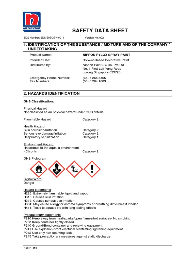 NIPPON PYLOX PAINT Technical Specification PDF Dangerous Goods Oxygen