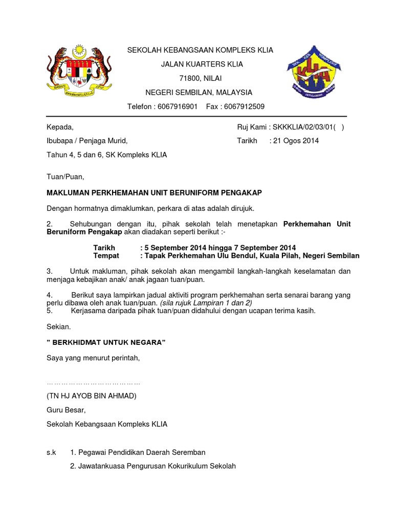 Surat Maklumat Kepada Ibu Bapa