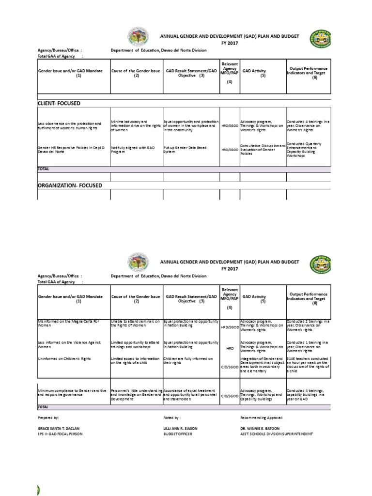 2017 GAD Plans and Budget | PDF | Gender And Development | Gender
