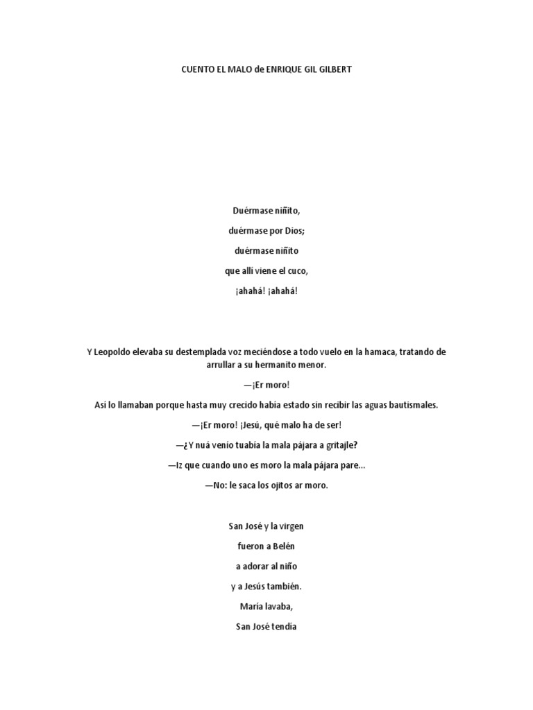 Cuento El Malo de Enrique Gil Gilbert Religión y creencia