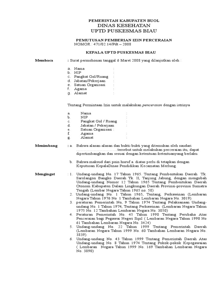 Surat Izin Cerai Pns