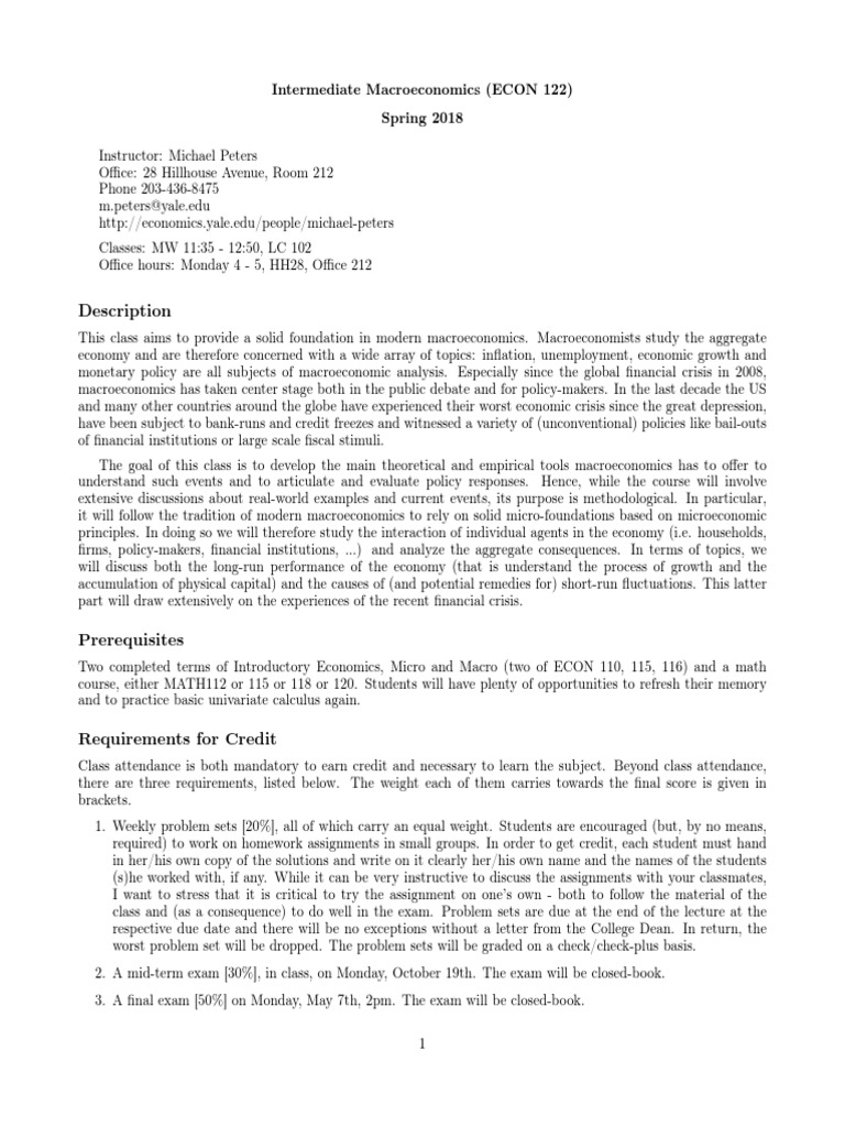 ECON 122 Intermediate Macroeconomics Syllabus | PDF | Macroeconomics ...